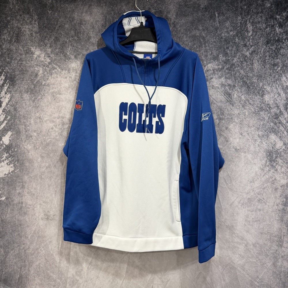 Reebok Indianapolis Colts NFL Pullover Hoodie  Large XL Blue White Team Spellout
